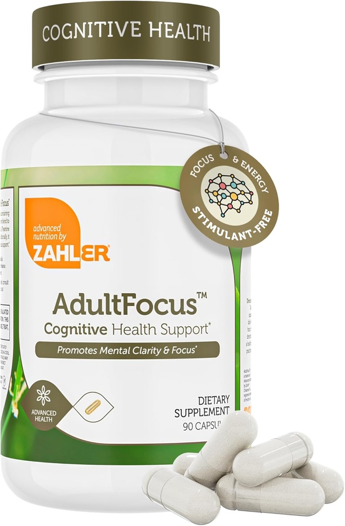 Zahler AdultFocus, formule avancée pour soutenir la concentration et la concentration, Kosher certifié, 60 capsules