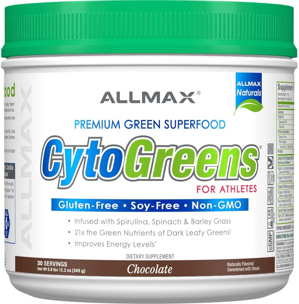 ALLMAX Nutrition - Cytogreens Super Greens Powder, Infused mit Spirulina, Spinat & Gerste Grass, unterstützt Immun- & Verdauungs-Gesundheit, Gluten Free & Vegan, 30 Servietten (Chocolate)