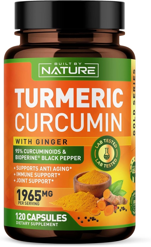 Turmeric Curcumin 1965mg mit Ginger & BioPerine Schwarz Pfeffer Extrakt - Hohe Absorption 95% Curcuminoide für Joint & Antioxidant Support - Non-GMO, Gluten-Free, Vegan - 120 Kräuter Supplement Kapseln