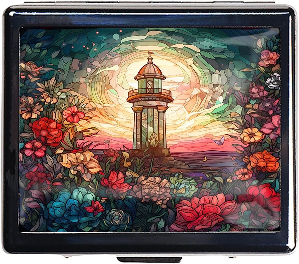 7 giorni Chromed Shiny Silver Pill Organizer con Specchio Dentro Ha 8 scomparti separati Rectangle 7 giorni Pillola Box Cassa (Lighthouse Vetro tratteggiato)