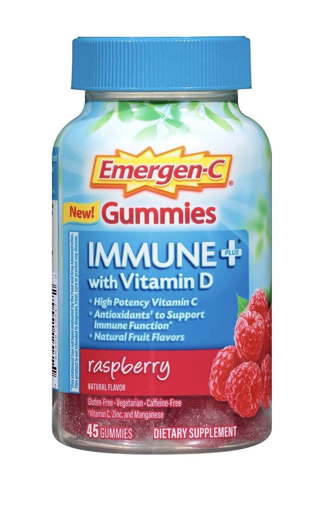 Emergen-C Gummie Immune Plus Vitamin D, Himbeer, 45 Gummi (Pack mit 2)