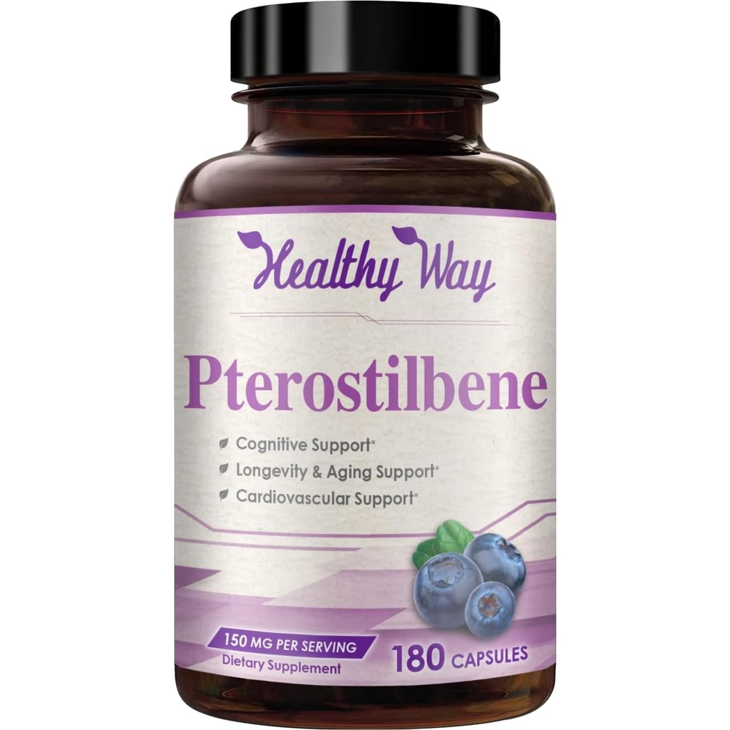 150mg Pterostilbene Ergänzung - Einmal täglich Antioxidans Ergänzung für gesundes Altern Immun Herz Haut und Gehirn Unterstützung - Natürlich abgeleitet Non-GMO & Made in the USA (180 Portionen)