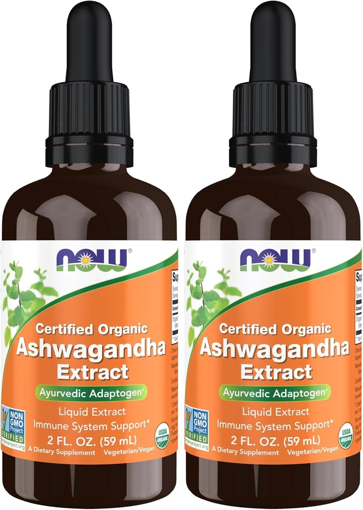 NOW Supplementi, Estratto di liquido di Ashwagandha, Organico, Supporto di sistema immunitario, 2 once fluide (Pack of 2)