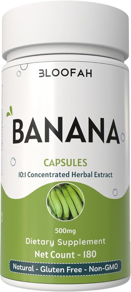 Banana Kapseln 500mg | Konzentrat 10:1 Extrakt | Musa paradisiaca | Natürliche Kräuterergänzung | Non-GMO, Glutenfrei, keine Füllstoffe oder Zusatzstoffe (180 Zähler (Pack von 1))