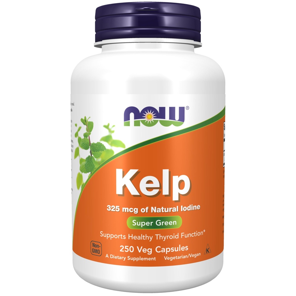 NOW Integratori, Kelp 325 mcg di iodio naturale, Supporta la funzione tiroide sana*, Super Green, 250 capsule di veg