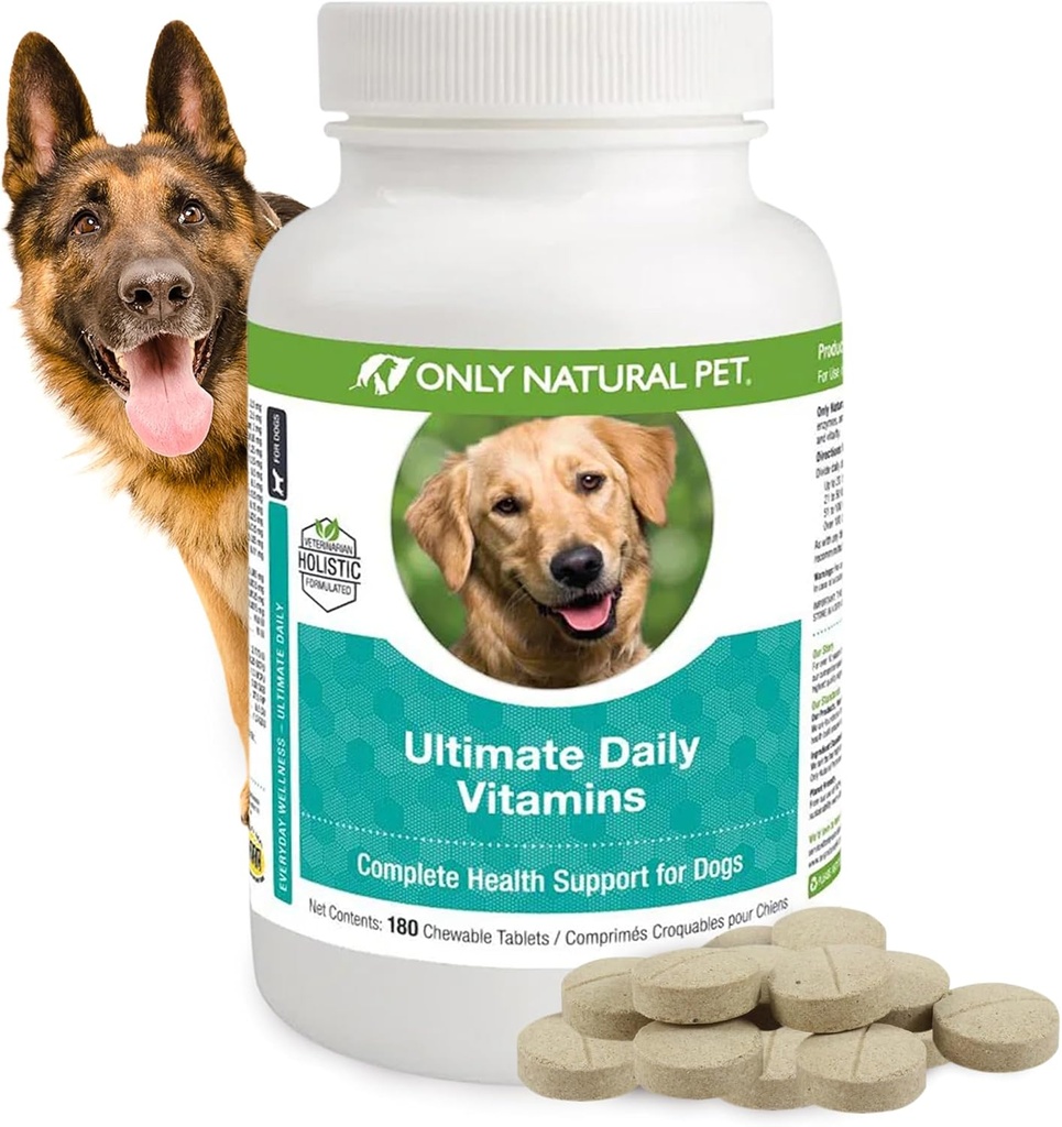 Uniquement les animaux naturels ultimes vitamines quotidiennes - Supplément multivitamine complet pour chiens équilibrés santé et vitalité - Senior Petits et grands aliments canin Imune Soutien digestif -180 comprimés de chews doux