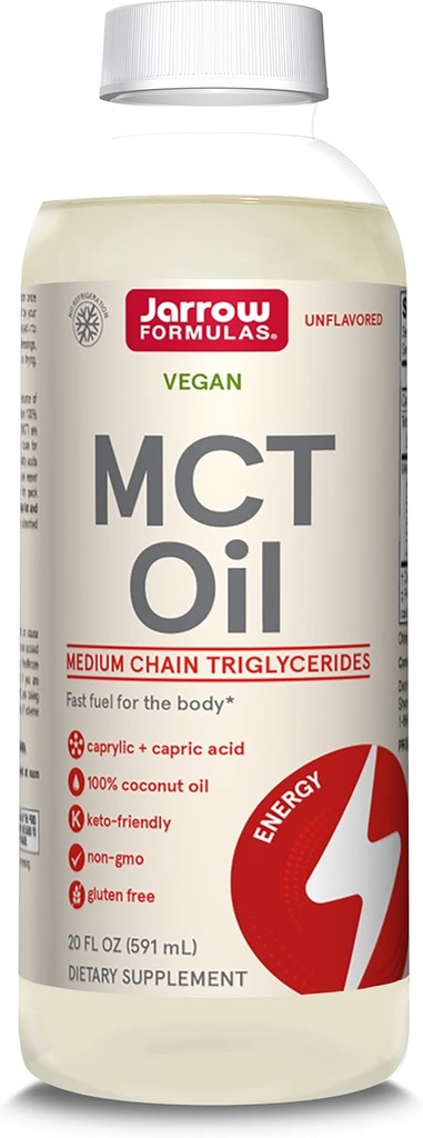 Jarrow Formulas MCT Olio, Integratore alimentare, Supporto dieta Ketogenic per energia rapida, 20 fl oz Olio liquido, 39 giorni di alimentazione