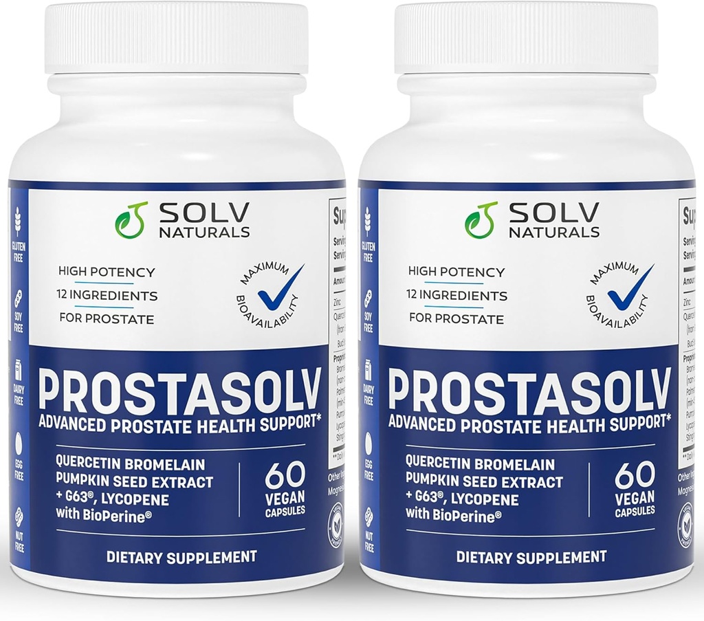 Prostatite avancée PROSTASOLV Supplément du SPPC, Capsules véganes, Bromelain Quercetin, Extrait de graines de citrouille, Lycopène, BioPerine pour la santé pelvienne (2)