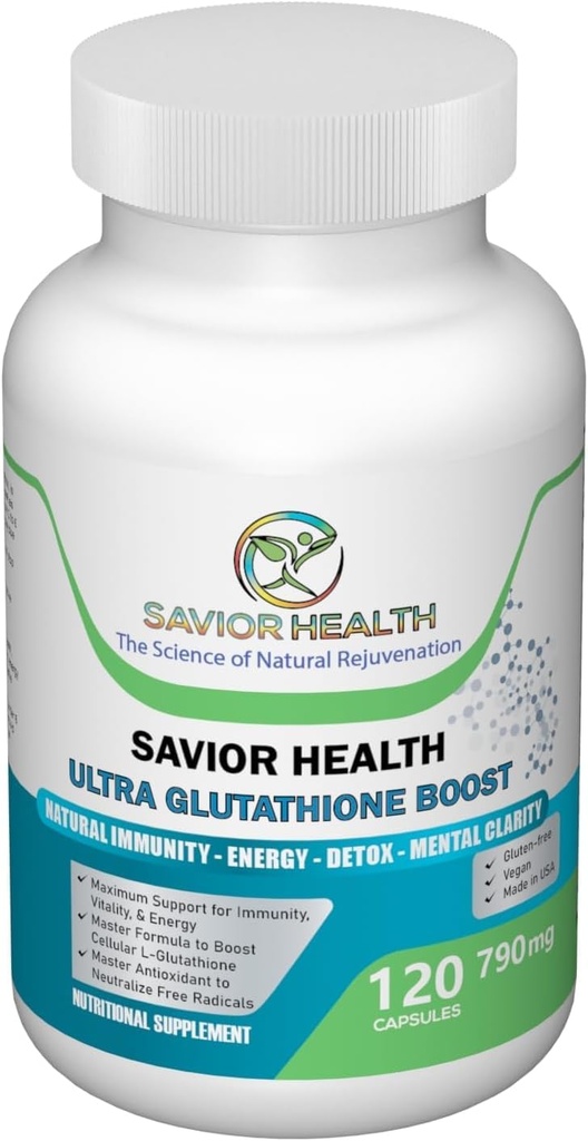Ultra Glutathione Boost - L Glutathione Boosting Supplemento con erbe estratti vegetali, minerali, vitamine, antiossidanti e aminoacidi - No Gluten - 790mg - 120 capsule vegetali