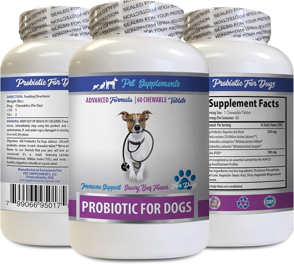 Hunde Verdauungsenzyme Pulver - PROBIOTICS für Hunde - Gesundes Gut - Stoppen Sie Gas Durchfall und Bad Breath - Verdauungs-Boost - Probiotika für Hunde - 1 Flasche (60 Bäume)