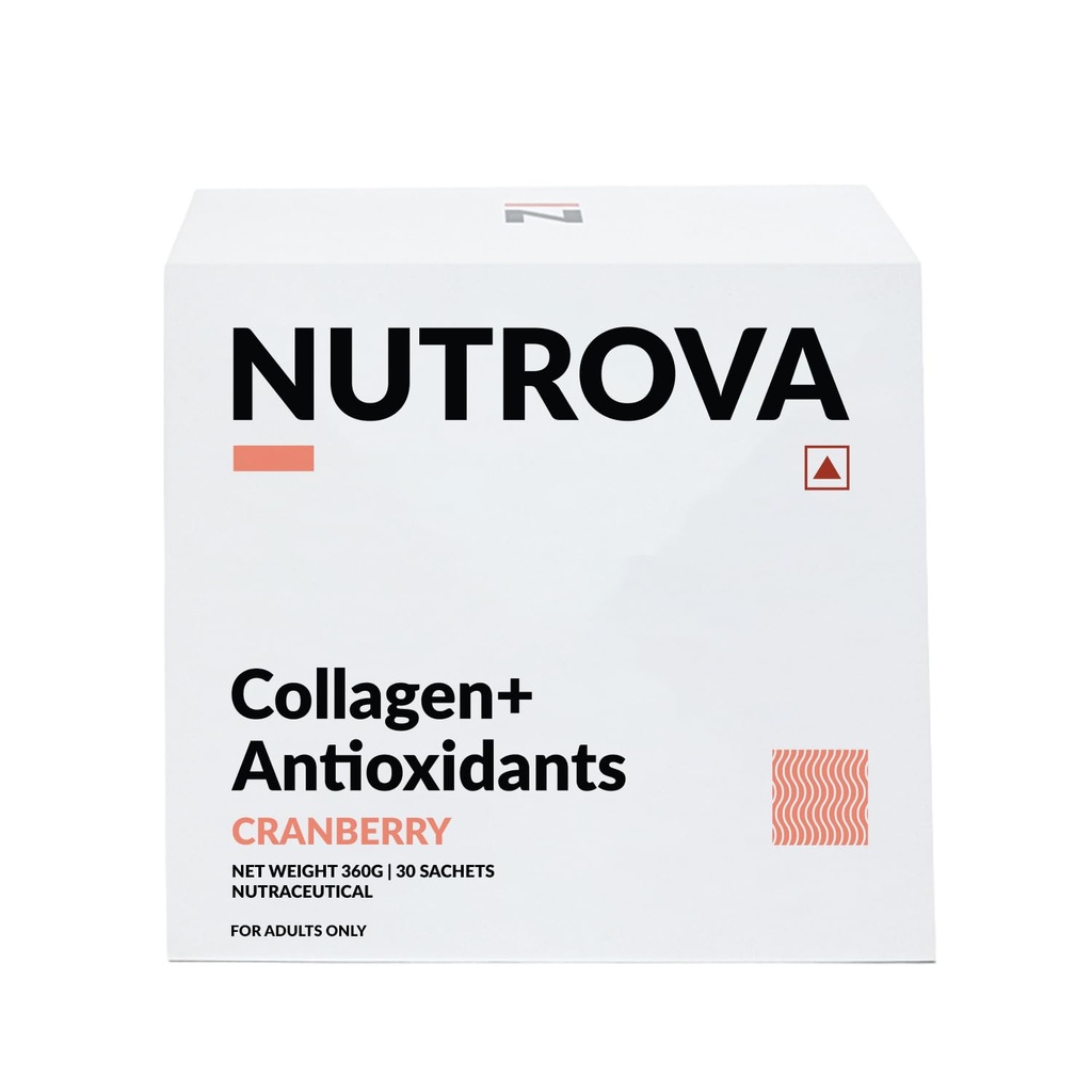 NUTROVA Collagen+Antioxidants Supplement - von Marine Collagen Pulver für Männer und Frauen,Erhöht Haut Hydration,Erhöht Hautschäden,Unterstützt gesunde Haut,Hair & Nails,Cranberry, 1 Graf,30 Servierungen
