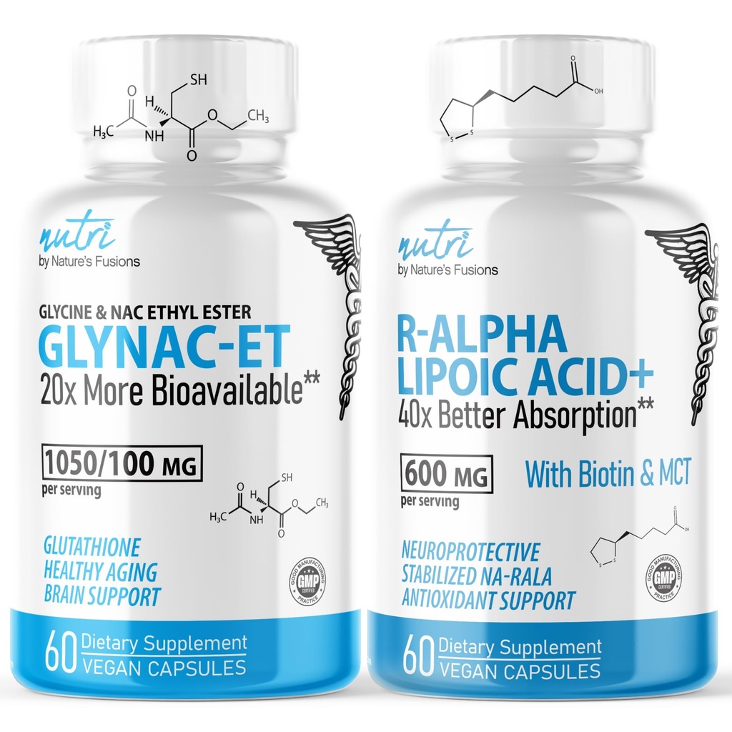 Nature's Fusions GlyNAC-ET (60 capsules) - R acide alpha lipoïque 600mg (60 capsules) - Ensemble anti-vieillissement