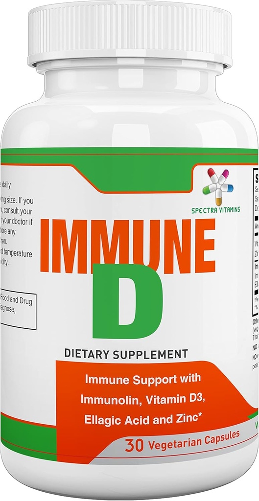 Spectra Vitamines Imune D Support supplémentaire avec l'immunoline, la vitamine D3, le zinc pour les hommes, les femmes adultes et les aînés, recommandé pour l'année, 30 capsules,