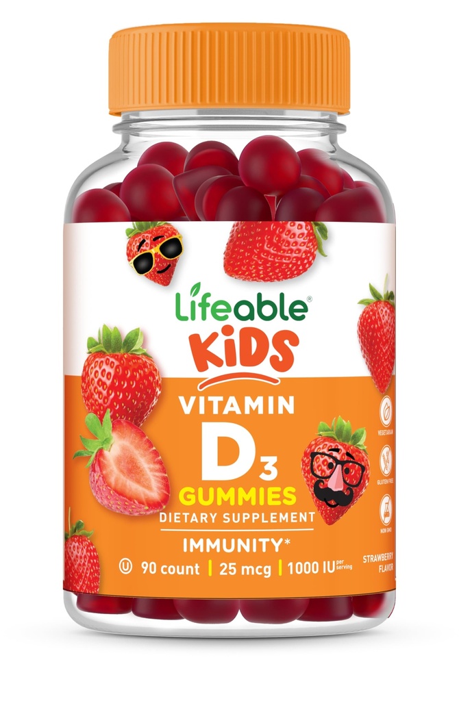 Lebensfähige Kinder Vitamin D Gummies | Vitamin D3 1000iu | Große Verkostung Vitamin D3 Gummies | D3 Vitamin für starke gesunde Knochen und Immununterstützung | Vitamin D für Kinder, Jungen, Mädchen | 90 Gummies
