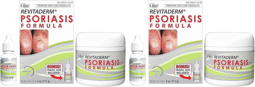 Dr. Blaines REVITADERM Psoriasis Formel - Themencreme mit Kohle Tar, Teebaumöl und Lavender Öl für Juckreiz, Flaking, Dry, Cracked Skin Relief - 4 fl. oz. - Inklusive Reisegröße Flasche (2-Pack)