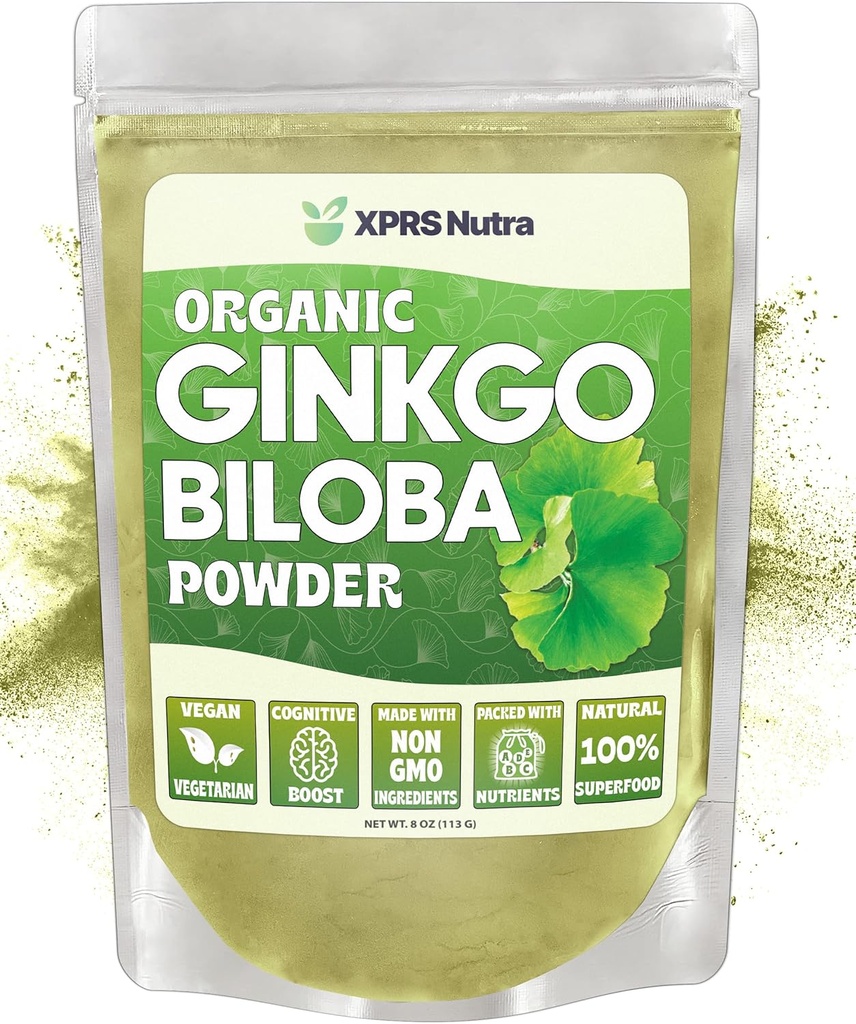 XPRS Nutra Organic Ginkgo Biloba Powder - Gingko Biloba Ergänzungen für Kognition - Vegan Friendly Ginkoba Biloba Organic - Immunität Boosting Ginkgo Biloba Powder (8 oz)