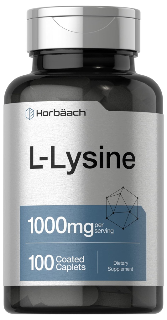 Horbäach L-Lysine 1000mg | 100 Coated Caplets | Kostenlose Form Nahrungsergänzung | Essential Amino Acid | Vegetarisch, Non-GMO und Glutenfreie Formel