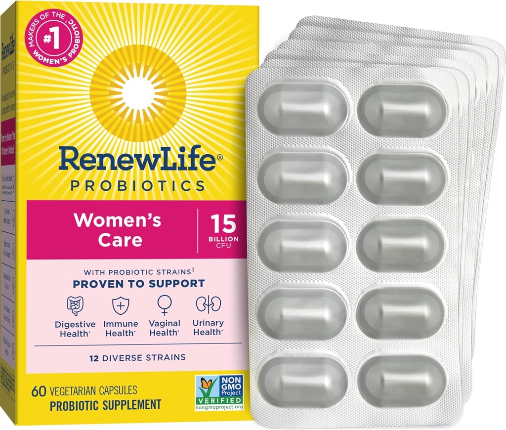 Renew Life Women's Probiotic Capsules, unterstützt Vaginal, Urinary, Digestive and Immune Health, L. Rhamnosus GG, Dairy, Soy und glutenfrei, 15 Billion CFU, 60 Count