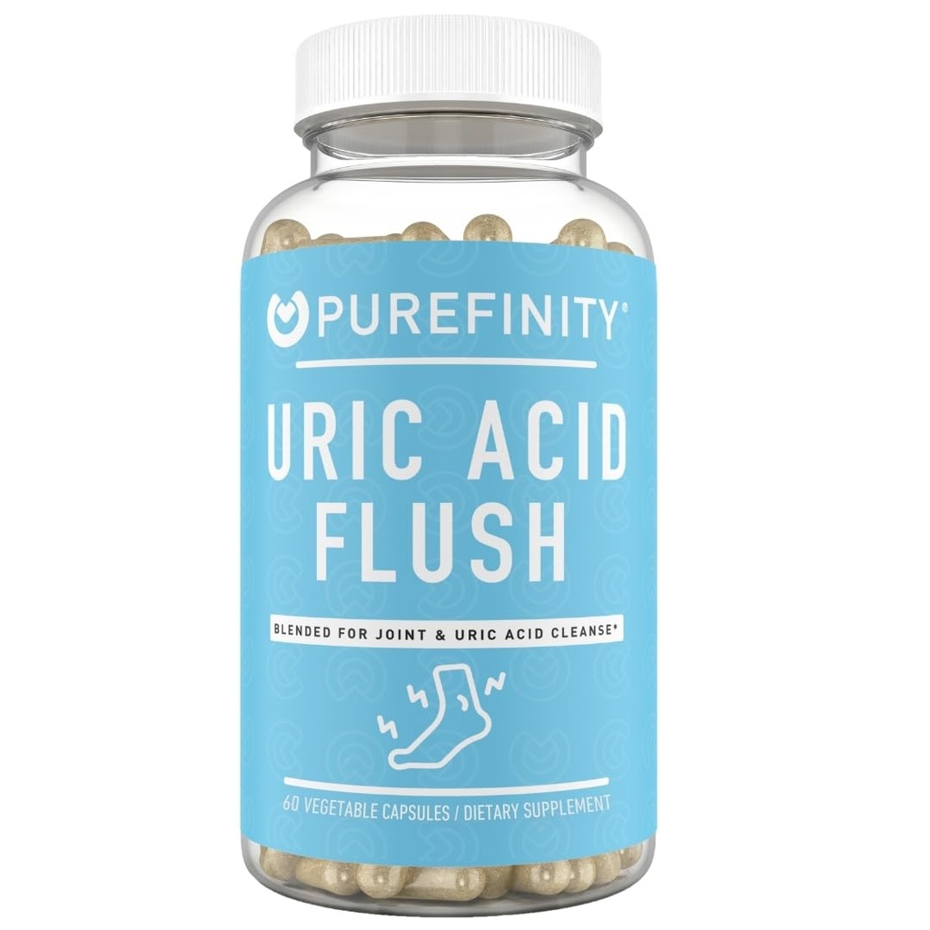 PUREFINITY Uric Acid Flush & Cleanse Capsule – Supporto congiunto giornaliero per adulti con estratto di ciliegia di tart, curcuma, semi di celeria, Chanca Piedra e Bromelain (30 Conte)