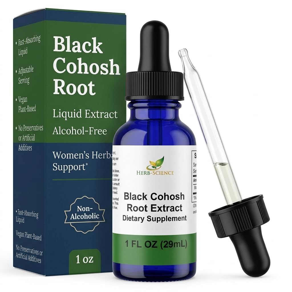 Black Cohosh Root – Unterstützt Menstrual Relief, Menopause Relief,Gesundheitsblutdruck, Zirkulation – Alkoholfreier Flüssigextrakt, 1 Unze - Herb-Science