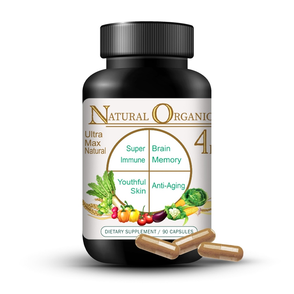 Ultra Max Natural Organic 4 en 1 Suppléments Cerveau pour la mémoire et le focus, Immune Support Anti-Age Dietary Suppléments