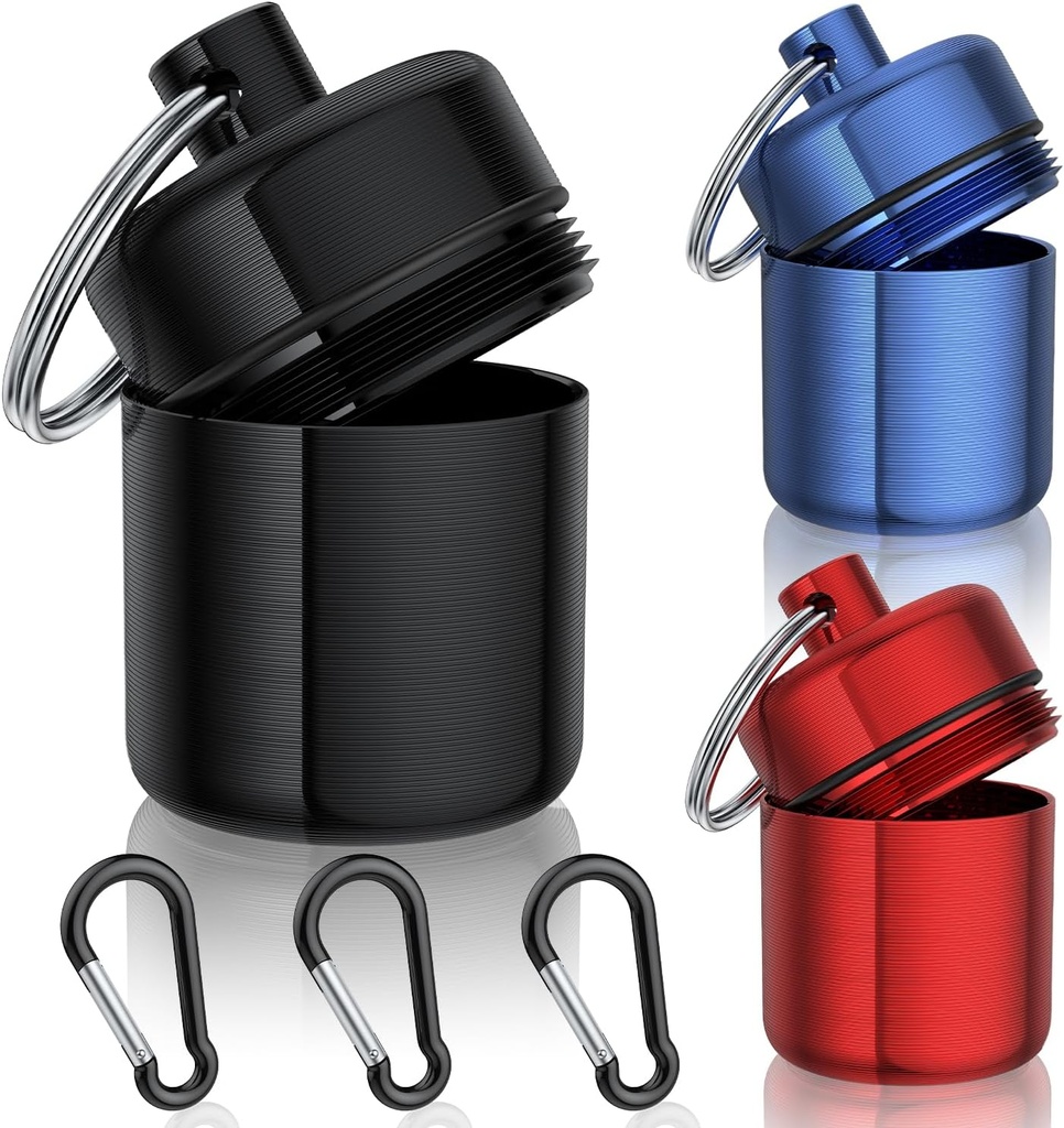 Piccola custodia per pillole, (3 Pack) Portachiavi portachiavi con forti moschettone Portacandele da viaggio impermeabile portatile Portabicchieri Mini portabicchieri in metallo Box Bottiglia con portachiavi per i gioielli della spina dell'orecchio della medicina