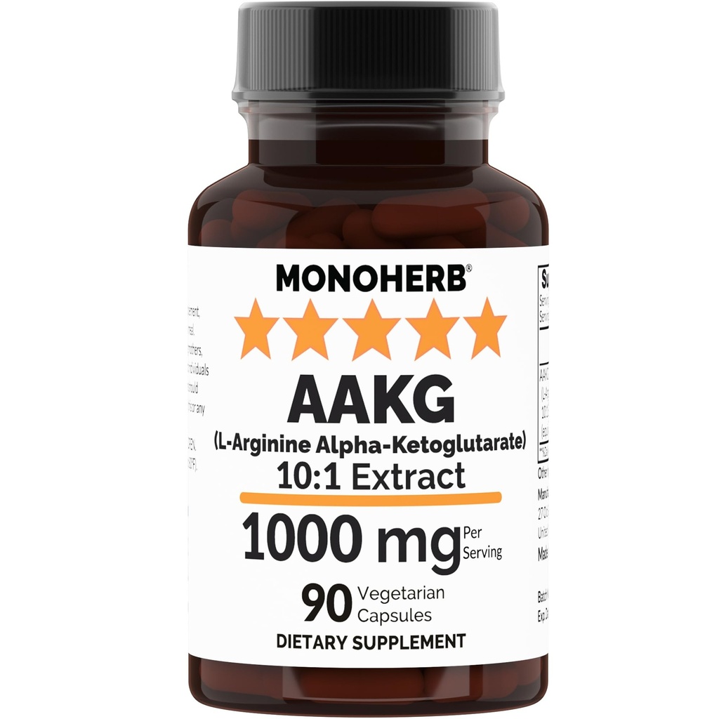 MONOHERB AAKG - L-Arginin Alpha-Ketoglutarat - 1000 mg - 90 Vegetarische Kapseln