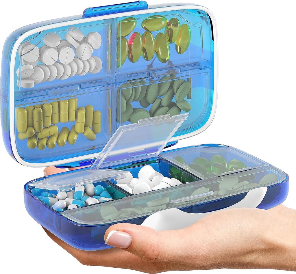 Pill Organizer luftdichte Pille Box große Pille Dispenser Home Travel Supplement Halter Portable Vitamin Sorter Jumbo Größe 8 Kompartment luftdichte Vitamin Container tägliche Medizin Reisen Essentials