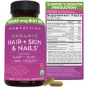 Biotin 5000 mcg Hair Skin Nails Vitamine per le Donne – Integratore Biologico e Vegetariano-Friendly con Vitamina E, B-Vitamins, Spirulina, Coda di Cavallo e Miscela Superfood per aiutare a produrre Keratin – 120 Conte