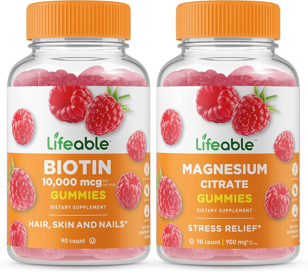 Biotina vitale + Magnesio, Gummies Bundle - Grande Degustazione, Integratore di vitamina, Senza glutine, OGM Free, Chewable