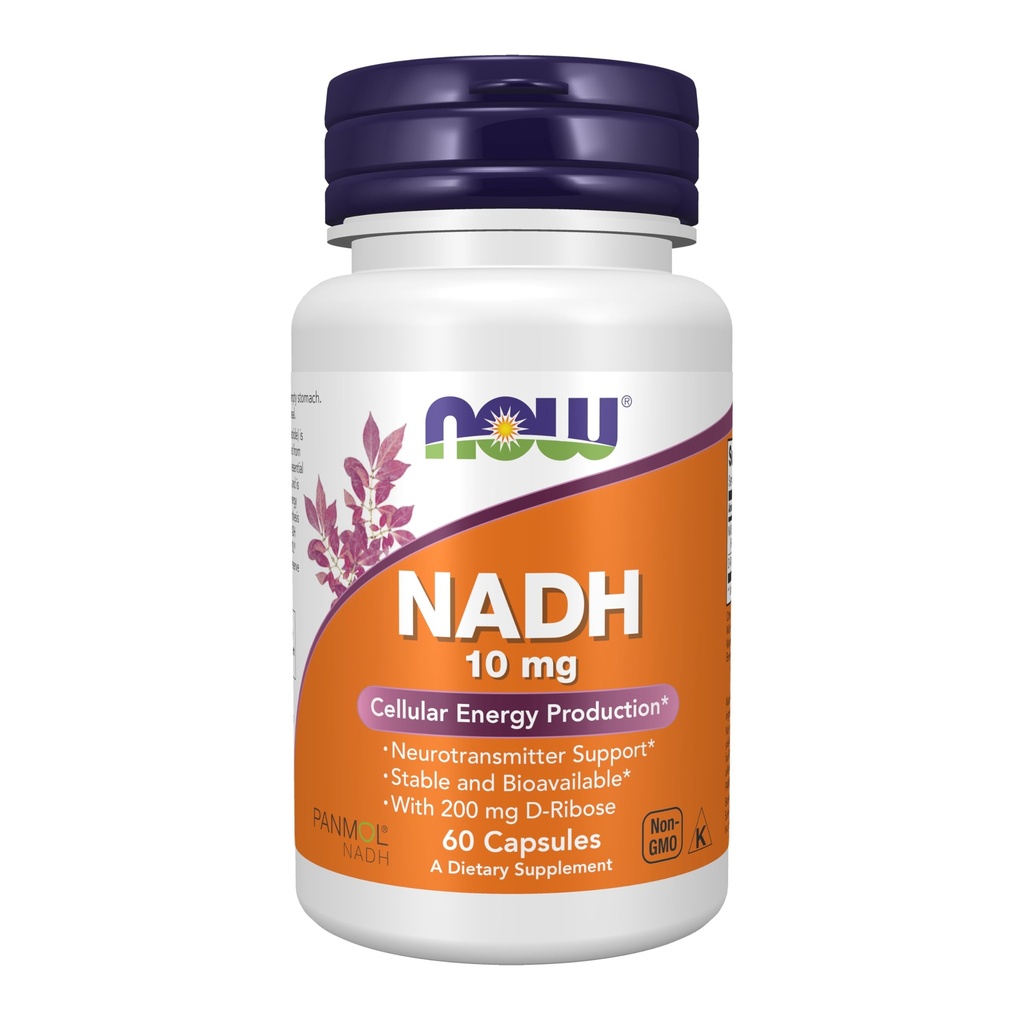 NOW Supplements, NADH (ridotto Nicotinamide Adenine Dinucleotide) 10 mg con 200 mg D-Ribose, 60 capsule di Veg
