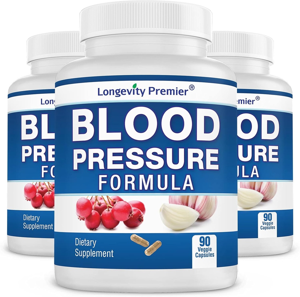 [3-Bottle Value Pack] Formula di Pressione Sangue Longevità [90 Capsule] -Prodotta scientificamente - con 10+ estratti di erbe standardizzati. Miglior integratore di pressione sanguigna