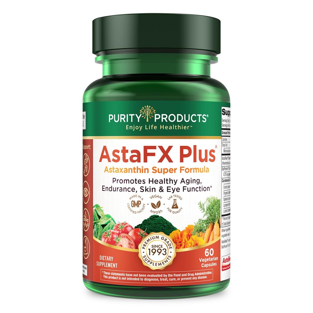 Reinheitsprodukte AstaFX Plus - Astaxanthin Super Formula - 30-Tage-Versorgung von Supports Endurance - fördert gesunde Haut - Unterstützt Visuelle Gesundheit - Bis zu 6.000 Zeiten Mehr Leistungsstark als Vitamin C