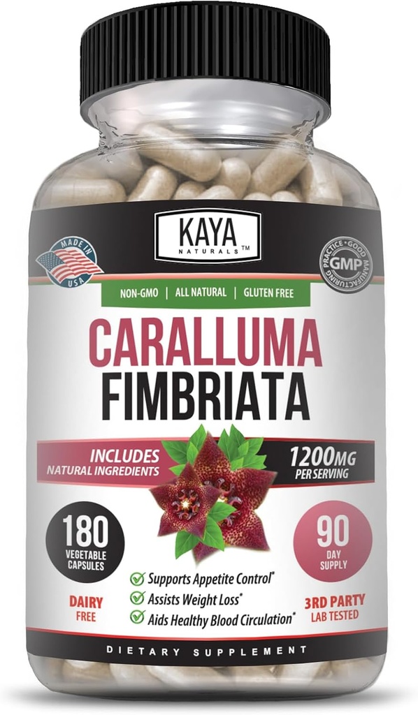 Kaya Naturals - Caralluma Fimbriata 1200mg Supplemento ad alta potenza | Supporto naturale di resistenza massima, capsule vegetariane (180 Conte)