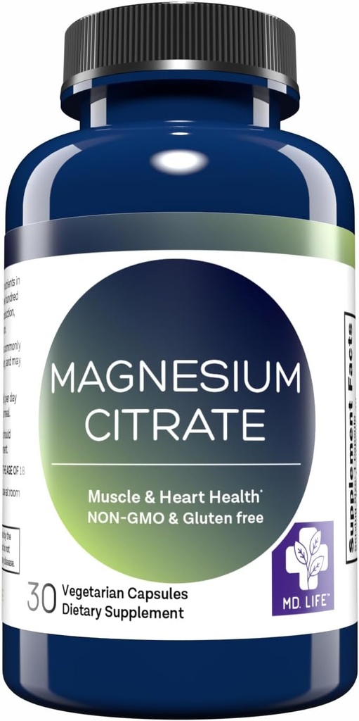 MD. Citrato di magnesio di vita 250 mg – 60 capsule – supplemento di citrato di magnesio ad alto assorbimento – capsule facili da assaltare per il muscolo, Nerve, cuore, sonno e supporto di ossa
