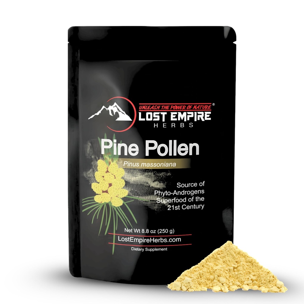 Pine Pollen Pulver - Non-Irradiated, Wild Harvested, Cell Wall Cracked - Supplement Groß für Männer und Frauen für Energie, Vitalität und Langlebigkeit (250 Gramm)