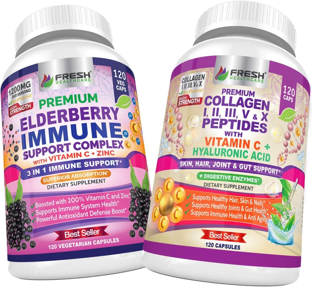 FRESH HEALTHCARE Elderberry Immununterstützung und Multi Collagen Peptide - Bundle