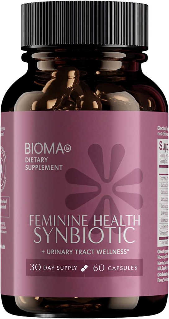 BIOMA Feminine Health Synbiotic - Women's Health Supplement for Healthy Vaginal pH, Urinary Tract & Digestive Support - mit Probiotics, Cranberry & Tributyrin - 60 Kapseln (30-Day Supply)