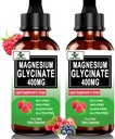 (2 Pack) Magnesium Glycinat Flüssigkeitstropfen,6X hohe Absorption flüssige Magnesium-Ergänzung für Knochen,Schläppchen,Rinder und Immununterstützung,Pure Magnesium Glycinate 400mg für Frauen Männer,Vegan,Non-GMO