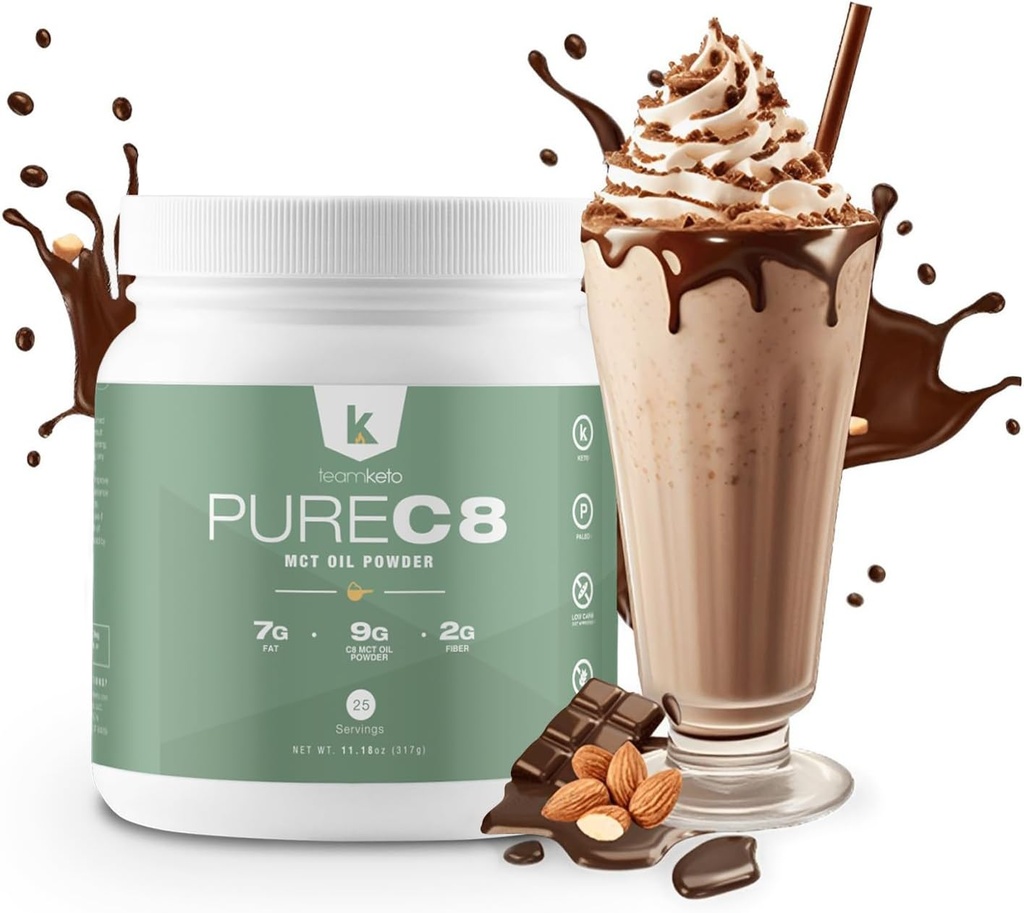 TeamKeto C8 MCT Ölpulver –Chocolate Hazelnut Ketogenic MCT Kaffee Creamer- Vegan-Friendly, Gluten Free & Made in a GMP Compliant, FDA Registrierte Einrichtung- Perfekt in Kaffee Tee & Protein Shakes 270g