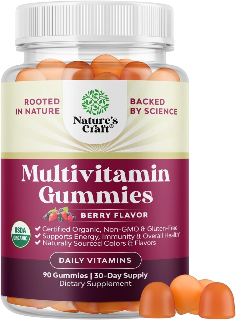 USDA Organic Multivitamin für Damen und Herren - Vegan Organic Multivitamin für Herren Gummis mit Zink & B Complex Vitaminen für Enhanced Energy Immunity & Daily Wellness - Vegan und Non-GMO (1 Monat)