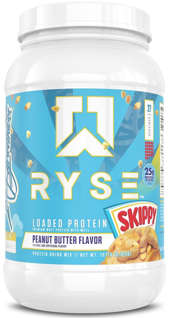 RYSE ha caricato la polvere di proteine - Skippy Peanut Butter - 25g Whey Protein Isolate & Concentrate con fibra prebiotica & MCTs - Carbo basso, Basso zucchero, Digestivo-Friendly - 27 Servings / 2 lb Tub