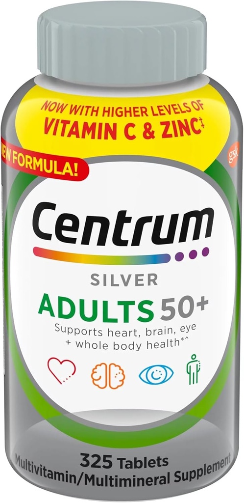 Centrum Silver Adults 50+ Multivitamin, 325 compresse+ Bundle con catena chiave VITACARE per esterno