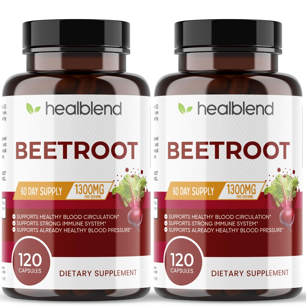 healblend Organic Nitric Oxide Beet Root Capsules 1300mg - Unterstützung Immunsystem, Nitric Oxide Booster - 120 Count (2 Pack)