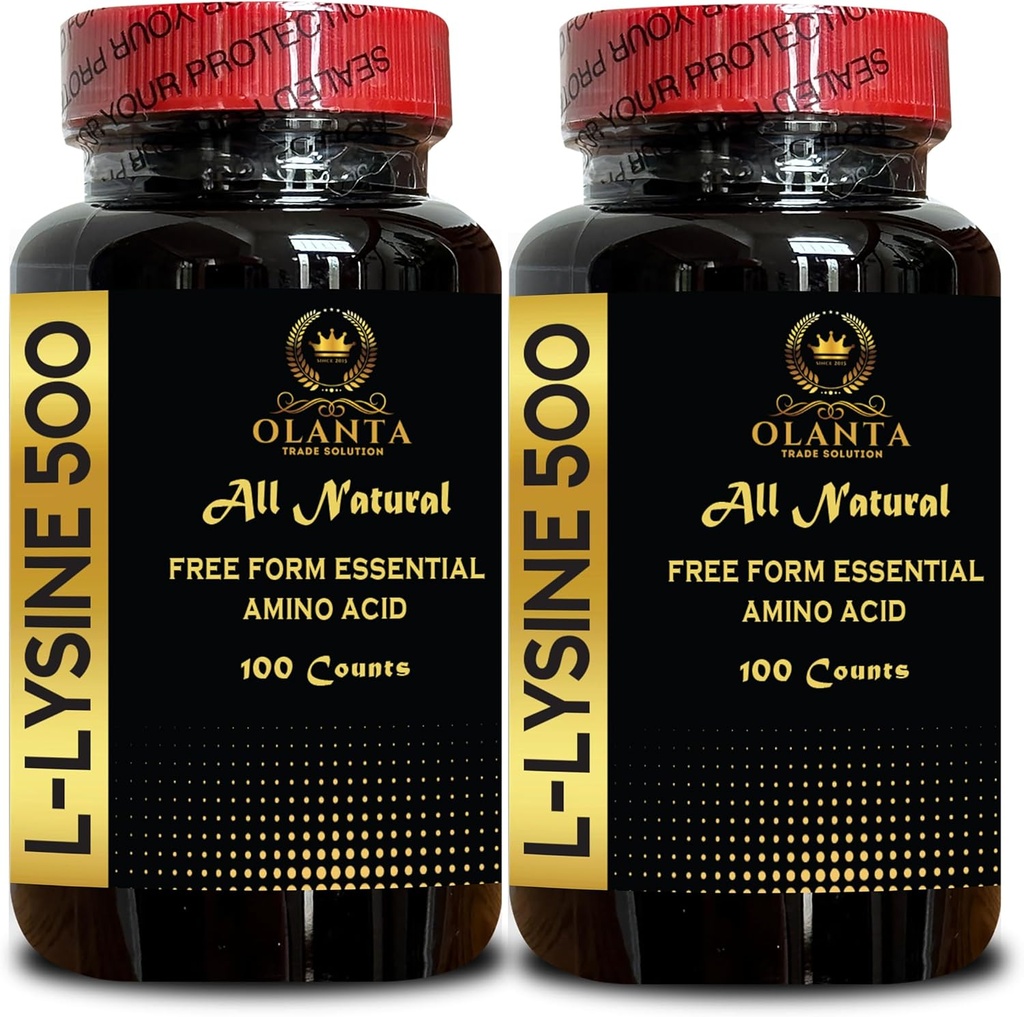 L-LYSINE 500 - Supplément naturel Promouvoir le stress et le système nerveux Santé, L-Lysine HCl, Apport quotidien de lysine, Production d'énergie, Supplément vitamine amino-acide - 2 bouteilles 200 Compte
