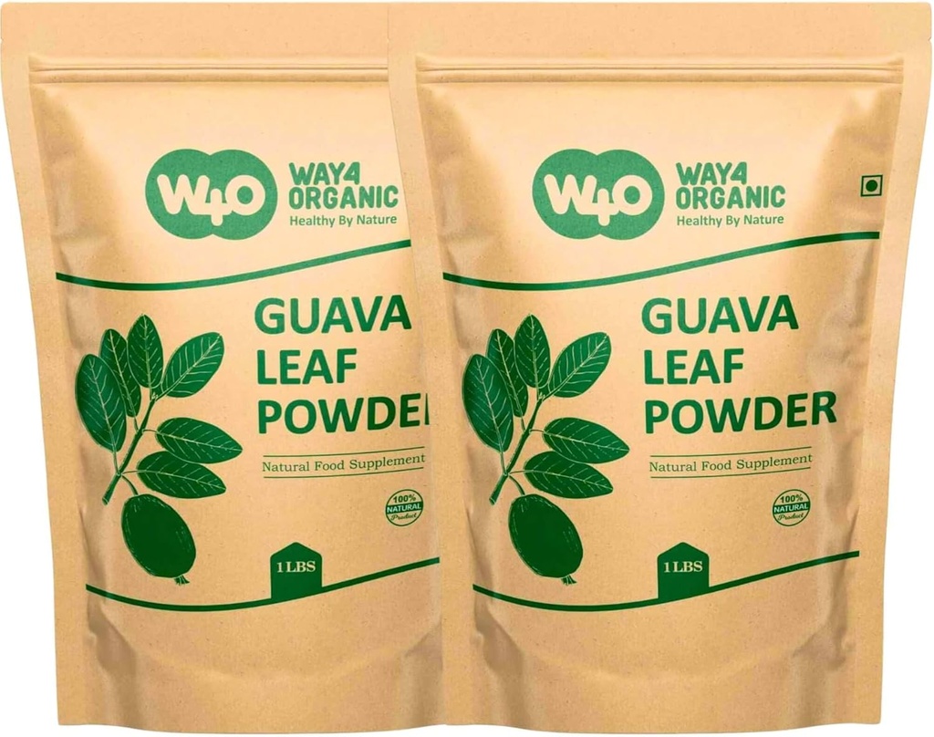 Polvere di foglie di Guava (100% naturale e puro), Guava Leaf Tea, Ricrescita dei capelli, Pelle & Unghie, Senza Preservativi, 100% Pure Guava Foglie (Pack of 2)