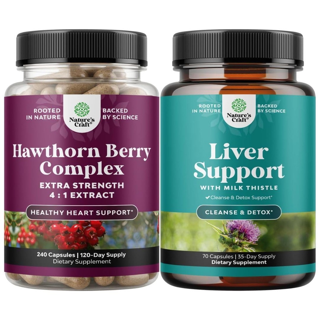 Ensemble de capsules de Berry Hawthorn Extra Strength - Supplément de digestion d'extrait et de santé cardiaque et formule de nettoyage et de désintoxication et de réparation du foie - Supplément de soutien du foie à base de plantes