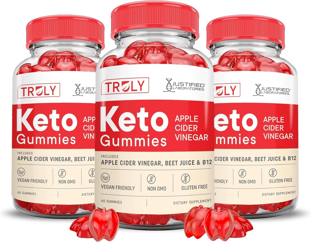 (3 Pack) Truly Keto ACV Gummies Advanced Formula 1000MG Truly Keto Gummies Aceto di sidro di mele Formulato con Polvere di succo di barbabietola di melograno B12 Vegan Non GMO 180
