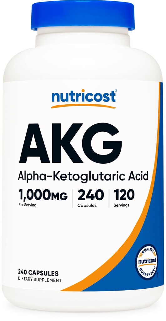 Nutricost AKG Alpha Ketoglutaric Acid Supplement 1000 mg, 240 Kapseln, 120 Portionen pro Flasche - Leistungsstarke Vorstufe zu Glutamin & Arginin, Energieunterstützungsergänzung